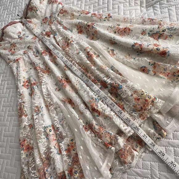 Lily Rose NWOT Mini Dress Womens S Juniors M Floral Lace Cream White Coral Teal - Picture 9 of 9